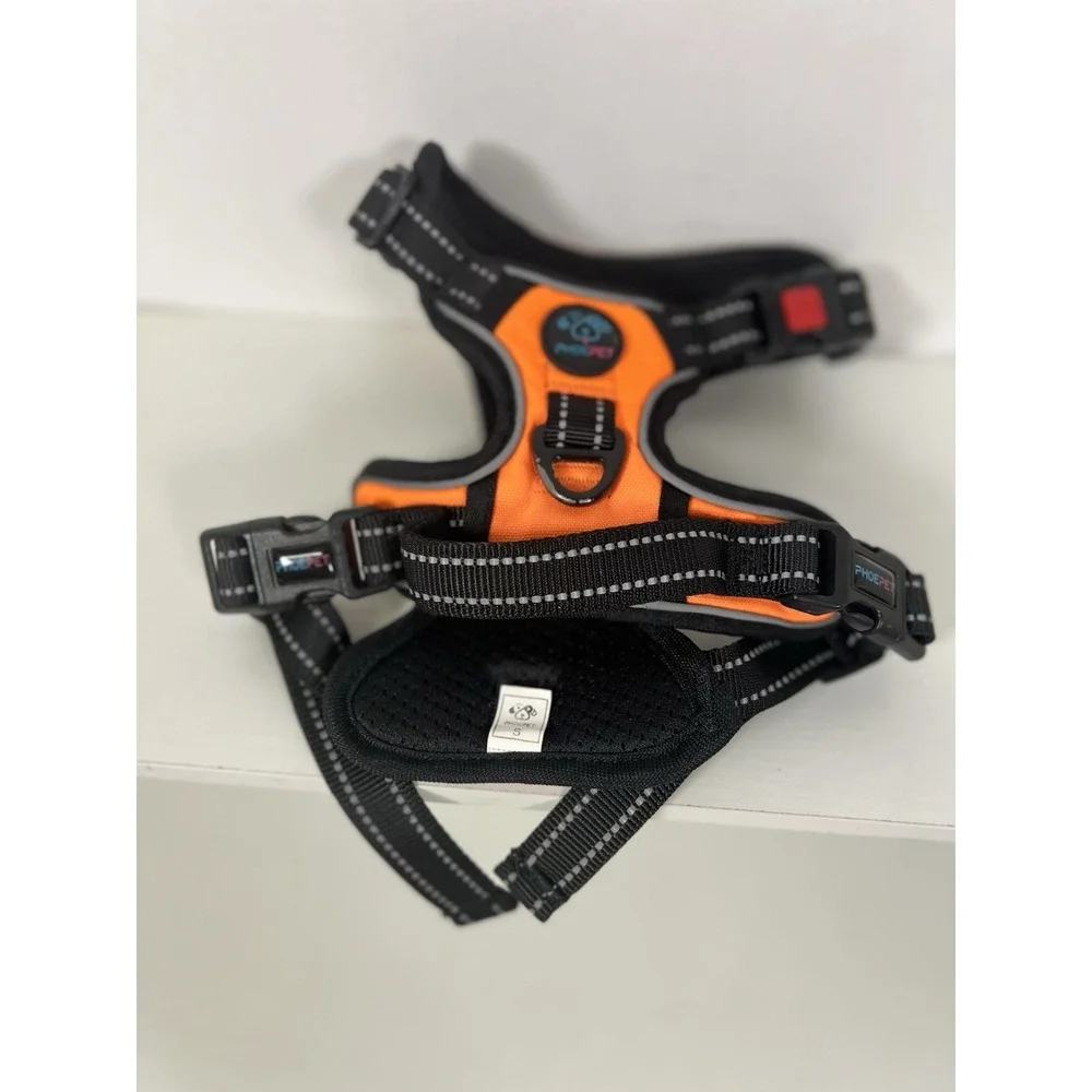 PHOEPET No Pull Dog Harness Black/Orange Small‎ – Reflective – Light Use